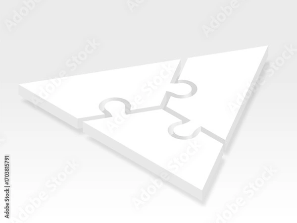 Fototapeta 3d icon puzzle in white with shadow. Puzzle triangle of three pieces with shadow  on white background your web site design, app, UI. Monochrome. EPS10.