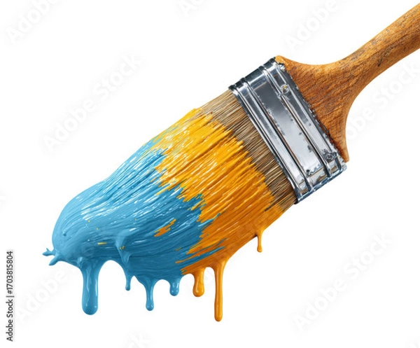 Fototapeta Bright paint colors on a brush for creative projects and art design