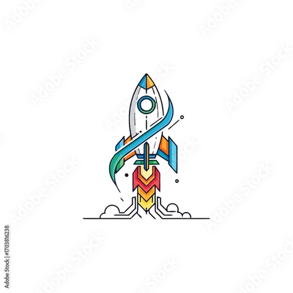Obraz Colorful rocket launching into space