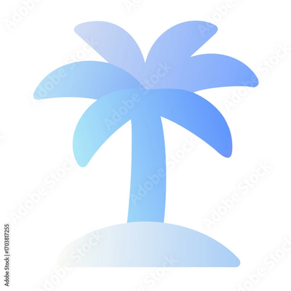 Fototapeta Stylized gradient blue palm tree on a small island