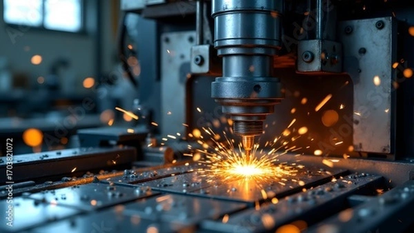 Obraz Industrial Laser Cutting Sparks in High-Tech Manufacturing Setting