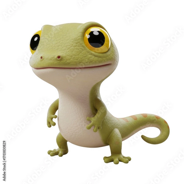 Fototapeta Friendly Green Gecko with Big Eyes Standing on a Transparent Background