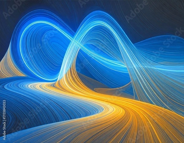 Fototapeta Abstract swirling shapes in vibrant blue and gold