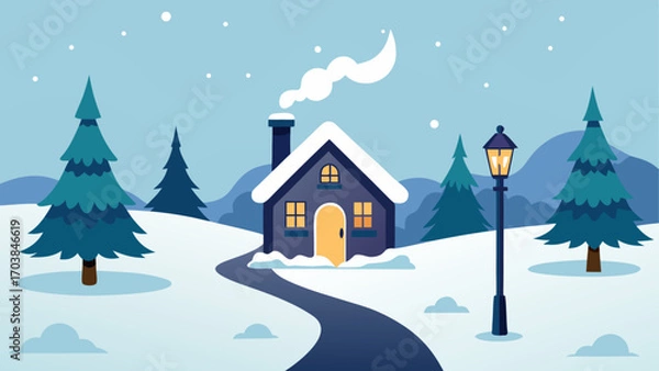 Obraz Winter scene with house and snowy landscape