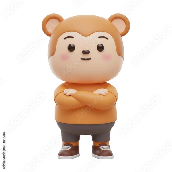 Obraz Cartoon Monkey Standing Confidently with Arms Crossed Isolated on Transparent Background