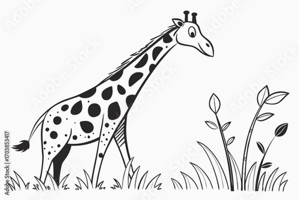 Obraz Cartoon giraffe standing in grassy field