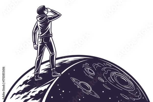 Obraz Man gazing out from a distant planet into the cosmos