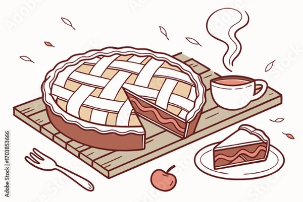 Obraz Cozy autumn pie and coffee break illustration