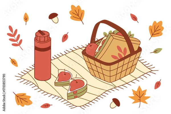 Obraz Cozy autumn picnic with sandwiches and apples