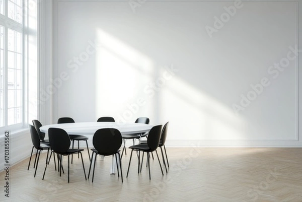 Fototapeta Modern meeting room with circular table and chairs