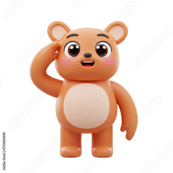 Fototapeta Animated Brown Bear Saluting on Transparent Background Isolated Adorable Character 3d Rendering