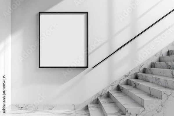 Fototapeta Elegant staircase with a blank frame on the wall