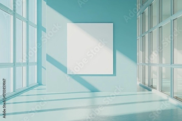Fototapeta Bright exhibition space with empty canvas on wall