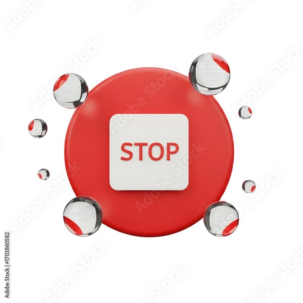 Fototapeta Stop sign with red circle and white square isolated on transparent background, 3d design