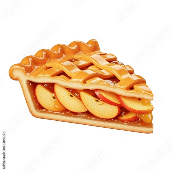 Fototapeta A delicious slice of apple pie with lattice crust isolated on transparent background, 3d food