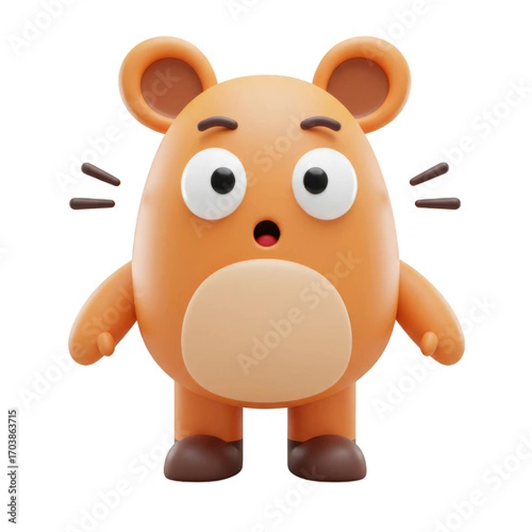 Fototapeta Cute Orange Mouse Character with Surprised Expression on Transparent Background