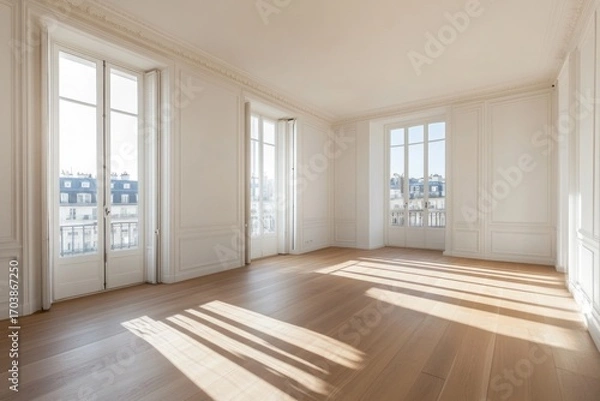 Fototapeta Bright and spacious room with elegant windows