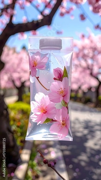 Obraz Cherry blossom water bottle