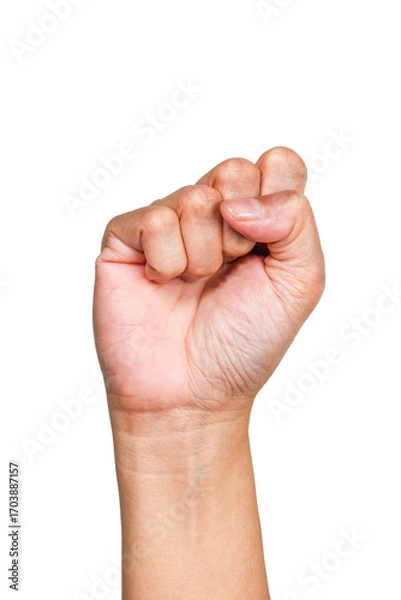 Fototapeta hand clenching fist, hand gesture or hand sign isolated on transparent background