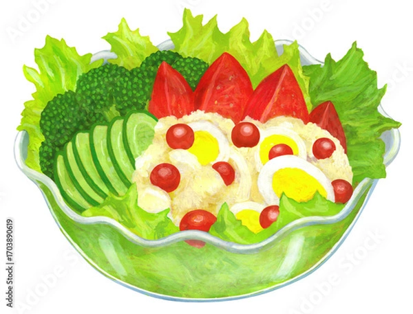 Obraz 野菜サラダのイラスト ‐ ガラスのボウル