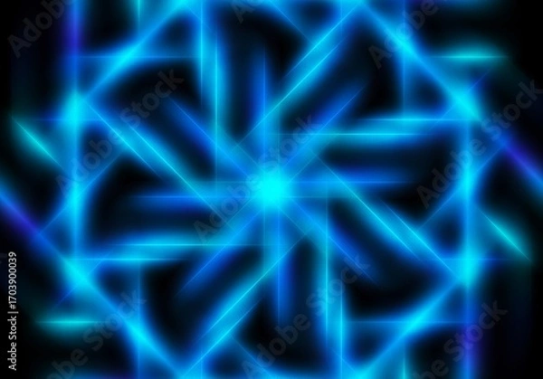 Fototapeta abstract geometric neon light lines kaleidoscope mandala art Vibrant neon spiral design with glowing purple, pink, and yellow rays. Perfect for futuristic backgrounds, posters, or digital art