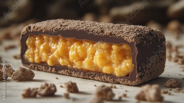 Obraz Chocolate bar, filled with orange-yellow confectionery