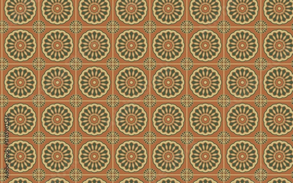 Fototapeta Decorative Seamless Pattern flowers green and orange color, seamless pattern of thai style.