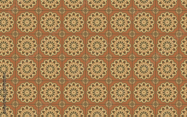 Fototapeta Decorative Seamless Pattern flowers green and orange color, seamless pattern of thai style.