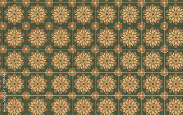 Fototapeta Decorative Seamless Pattern flowers green and orange color, seamless pattern of thai style.