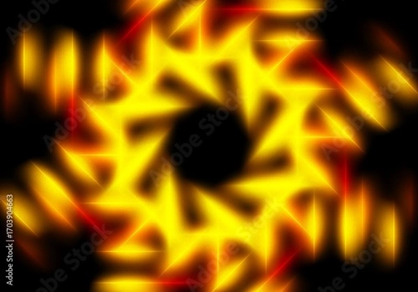 Fototapeta abstract geometric neon light lines kaleidoscope mandala art Vibrant neon spiral design with glowing purple, pink, and yellow rays. Perfect for futuristic backgrounds, posters, or digital art