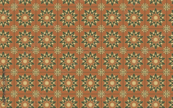 Fototapeta Decorative Seamless Pattern flowers green and orange color, seamless pattern of thai style.