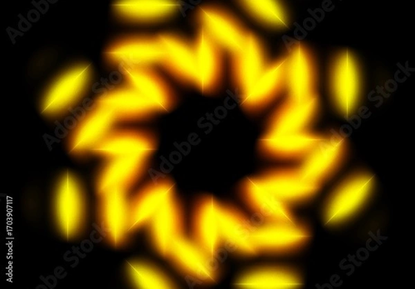 Fototapeta abstract geometric neon light lines kaleidoscope mandala art Vibrant neon spiral design with glowing purple, pink, and yellow rays. Perfect for futuristic backgrounds, posters, or digital art