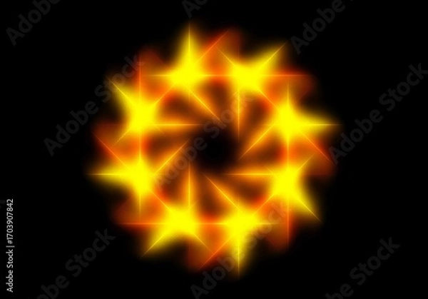 Fototapeta abstract geometric neon light lines kaleidoscope mandala art Vibrant neon spiral design with glowing purple, pink, and yellow rays. Perfect for futuristic backgrounds, posters, or digital art