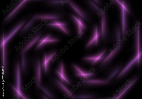 Fototapeta abstract geometric neon light lines kaleidoscope mandala art Vibrant neon spiral design with glowing purple, pink, and yellow rays. Perfect for futuristic backgrounds, posters, or digital art