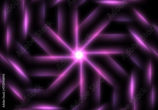 Fototapeta abstract geometric neon light lines kaleidoscope mandala art Vibrant neon spiral design with glowing purple, pink, and yellow rays. Perfect for futuristic backgrounds, posters, or digital art
