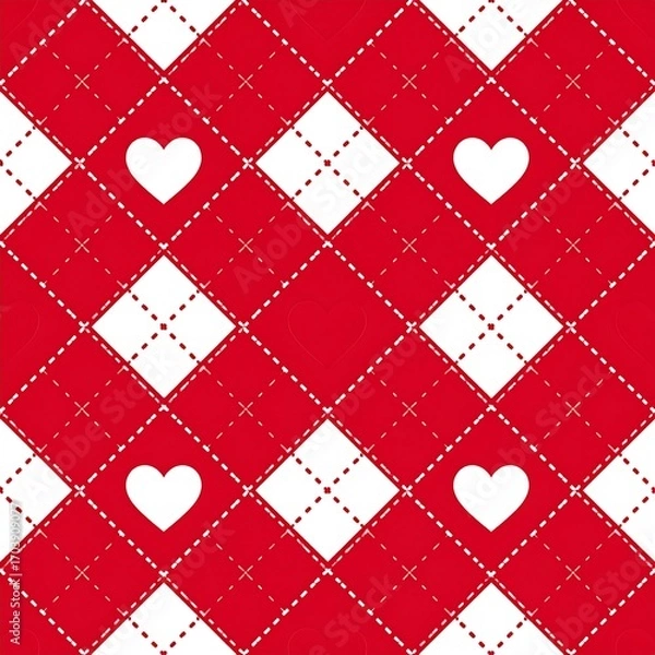 Obraz Red and white patterned fabric with hearts