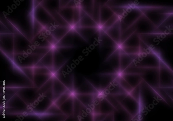 Fototapeta abstract geometric neon light lines kaleidoscope mandala art Vibrant neon spiral design with glowing purple, pink, and yellow rays. Perfect for futuristic backgrounds, posters, or digital art