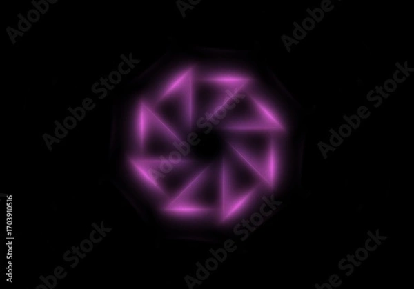 Fototapeta abstract geometric neon light lines kaleidoscope mandala art Vibrant neon spiral design with glowing purple, pink, and yellow rays. Perfect for futuristic backgrounds, posters, or digital art