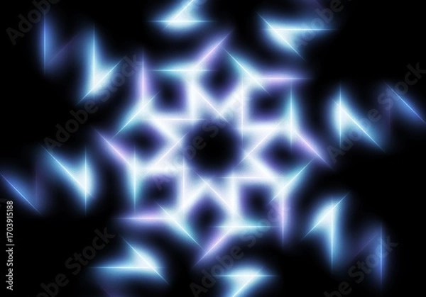 Fototapeta abstract geometric neon light lines kaleidoscope mandala art Vibrant neon spiral design with glowing purple, pink, and yellow rays. Perfect for futuristic backgrounds, posters, or digital art