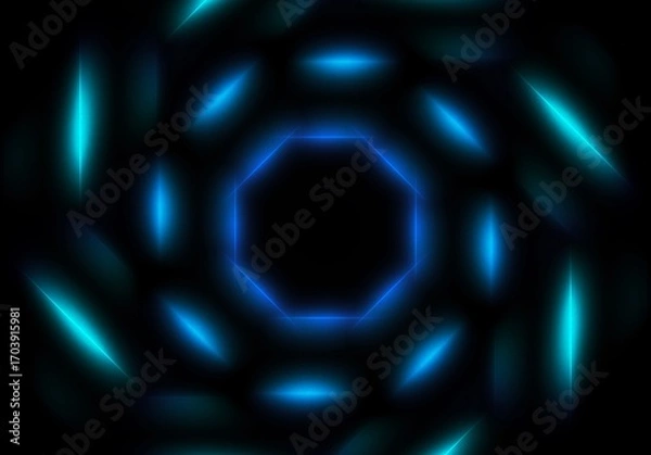 Fototapeta abstract geometric neon light lines kaleidoscope mandala art Vibrant neon spiral design with glowing purple, pink, and yellow rays. Perfect for futuristic backgrounds, posters, or digital art