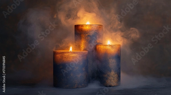 Obraz Burning candles with smoke in dark moody background
