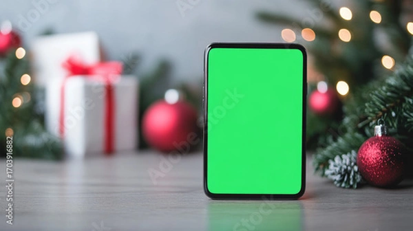 Obraz Smartphone with green screen in Christmas setting
