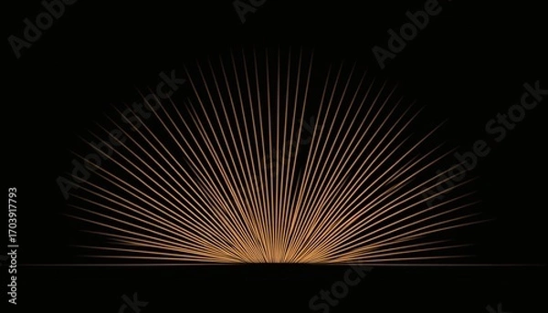Fototapeta The illustration shows a symmetrical arrangement of thin, radiating golden lines emanating from a central point, creating a burst effect against a pure black backdrop.