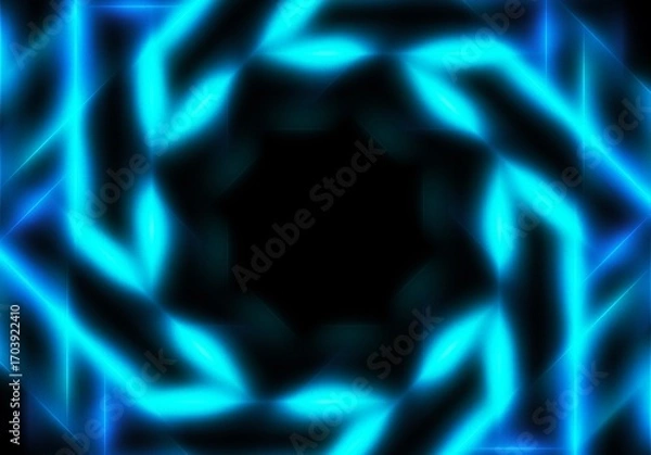 Fototapeta abstract geometric neon light lines kaleidoscope mandala art Vibrant neon spiral design with glowing purple, pink, and yellow rays. Perfect for futuristic backgrounds, posters, or digital art