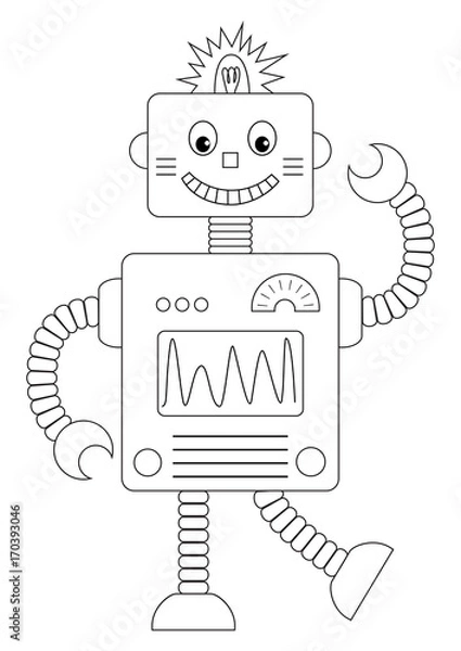 Fototapeta Cartoon robot coloring book
