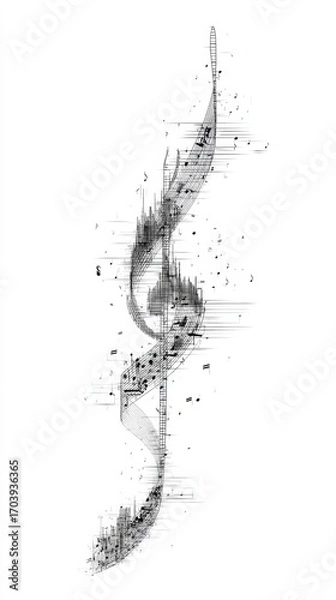 Fototapeta Creative Line Drawing of Music Notes on a Dynamic Timeline