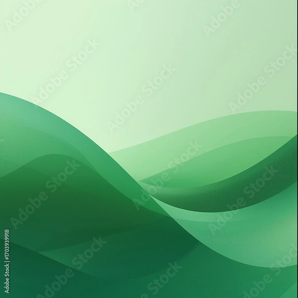Obraz Abstract flowing green waves of light and shadow creating a serene and organic background with smooth gradients and organic shapes