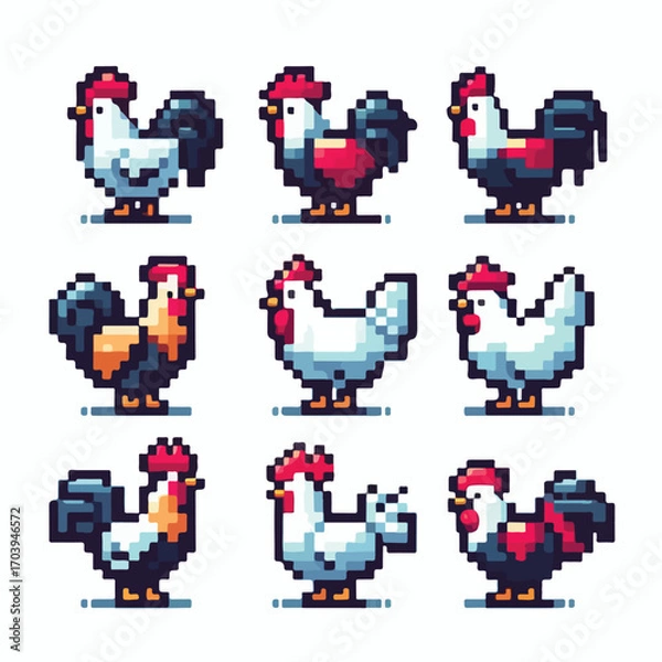 Fototapeta Pixel style chicken icon vector