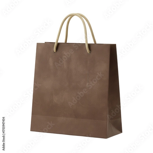Fototapeta A simple brown paper shopping bag with white rope handles isolated on transparent background