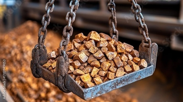 Obraz Metal chunks suspended in a metal tray